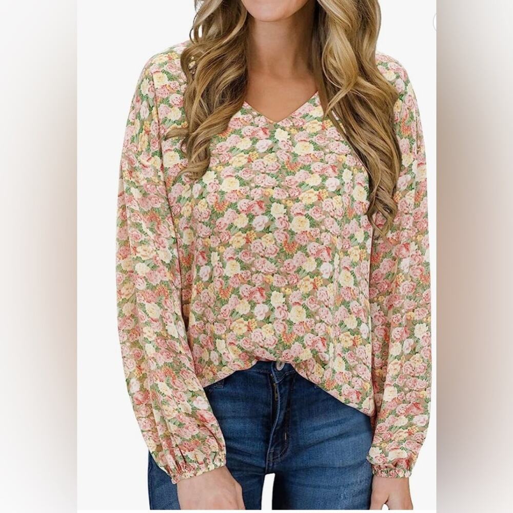 Laishen ballon sleeve floral chiffon blouse size 2XL new with tag